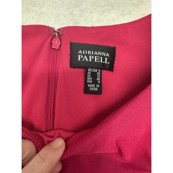 Adrianna Papell Dress Size 6 Pink Sheath Tiered Round Neck Cap Sleeve Stretch - Picture 2 of 7